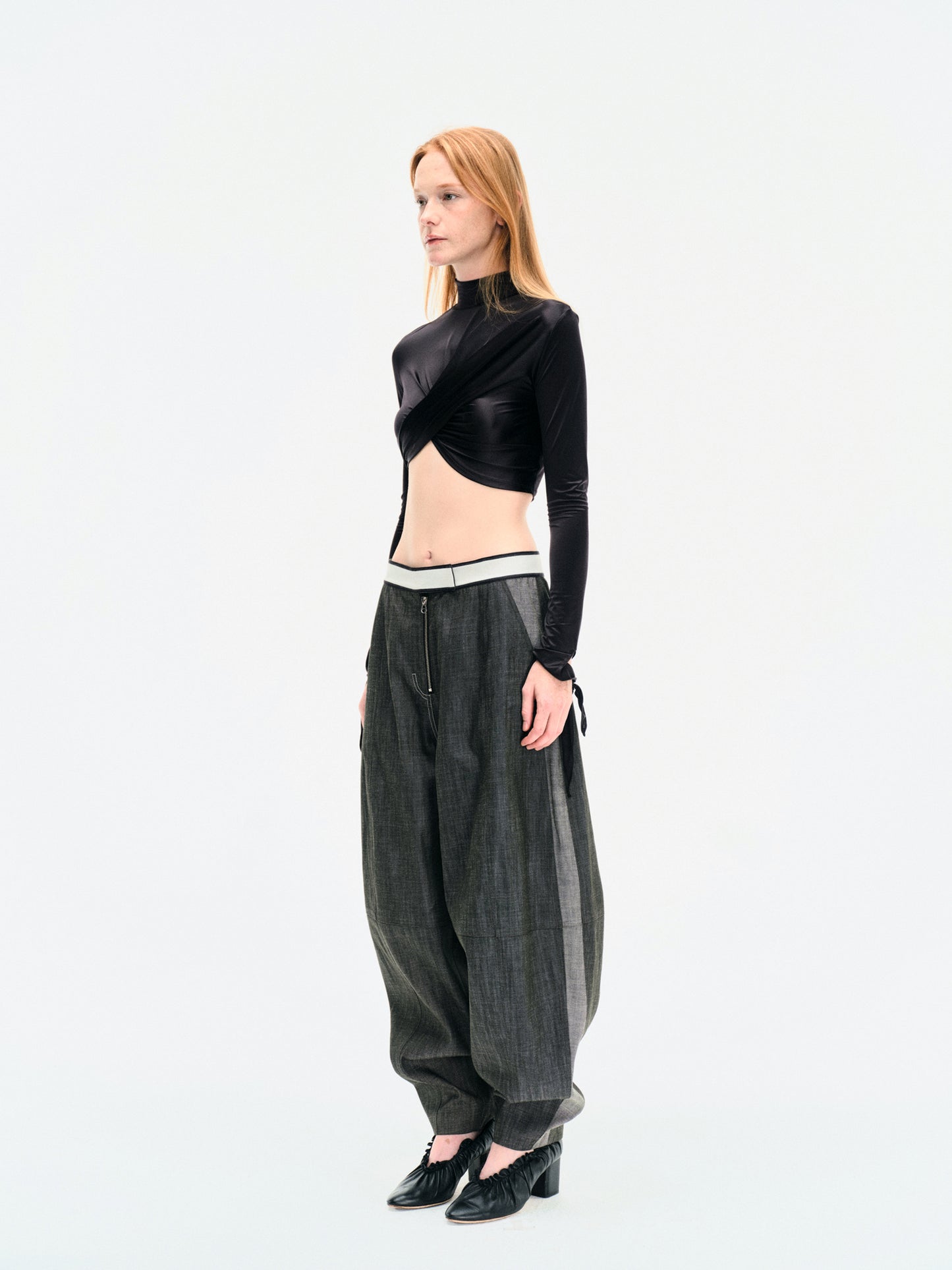 DOUBLE-FACED WASHED DENIM TROUSERS