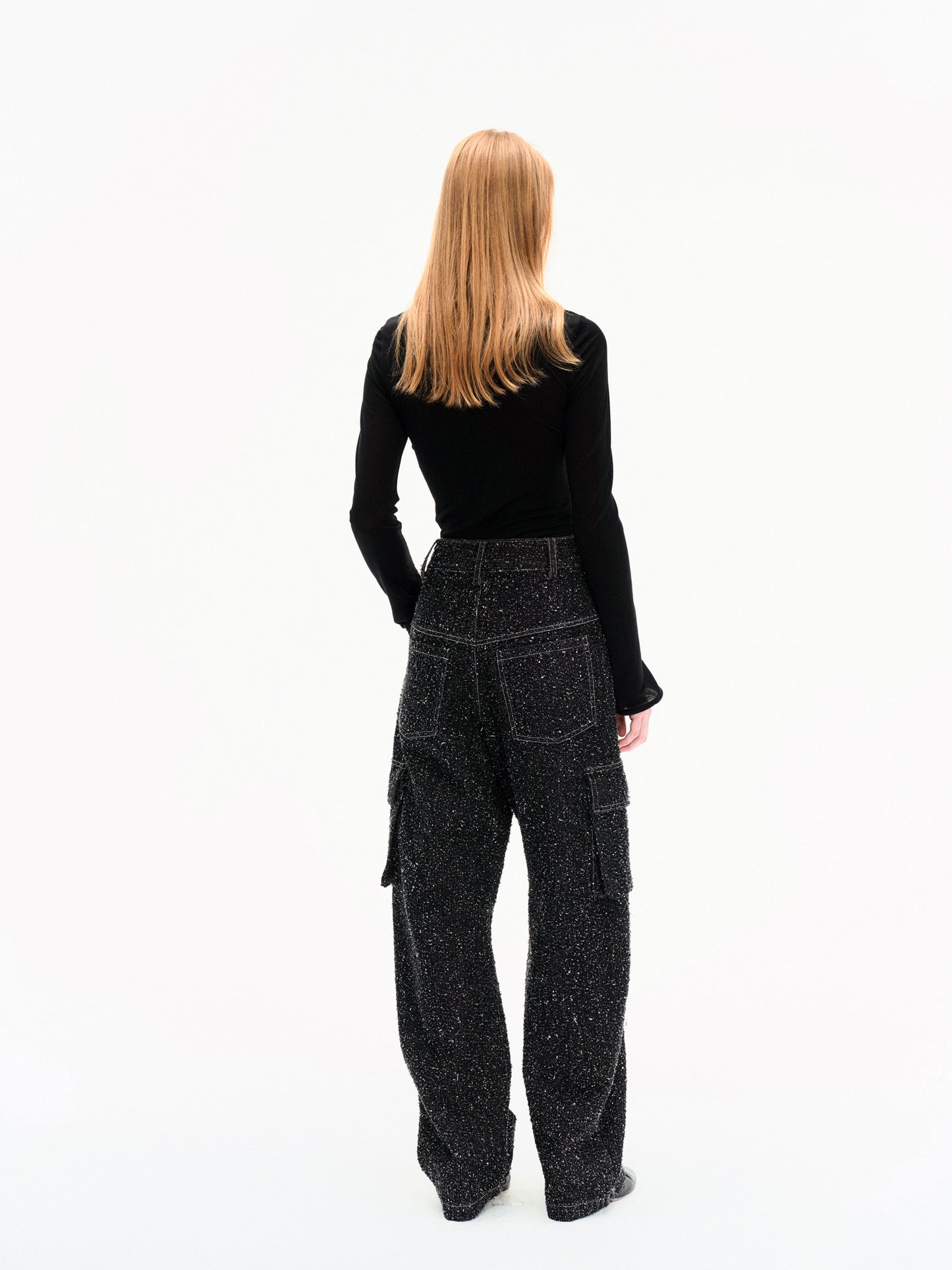 BLACK STRETCH MESH PANEL LONG-SLEEVE TOP