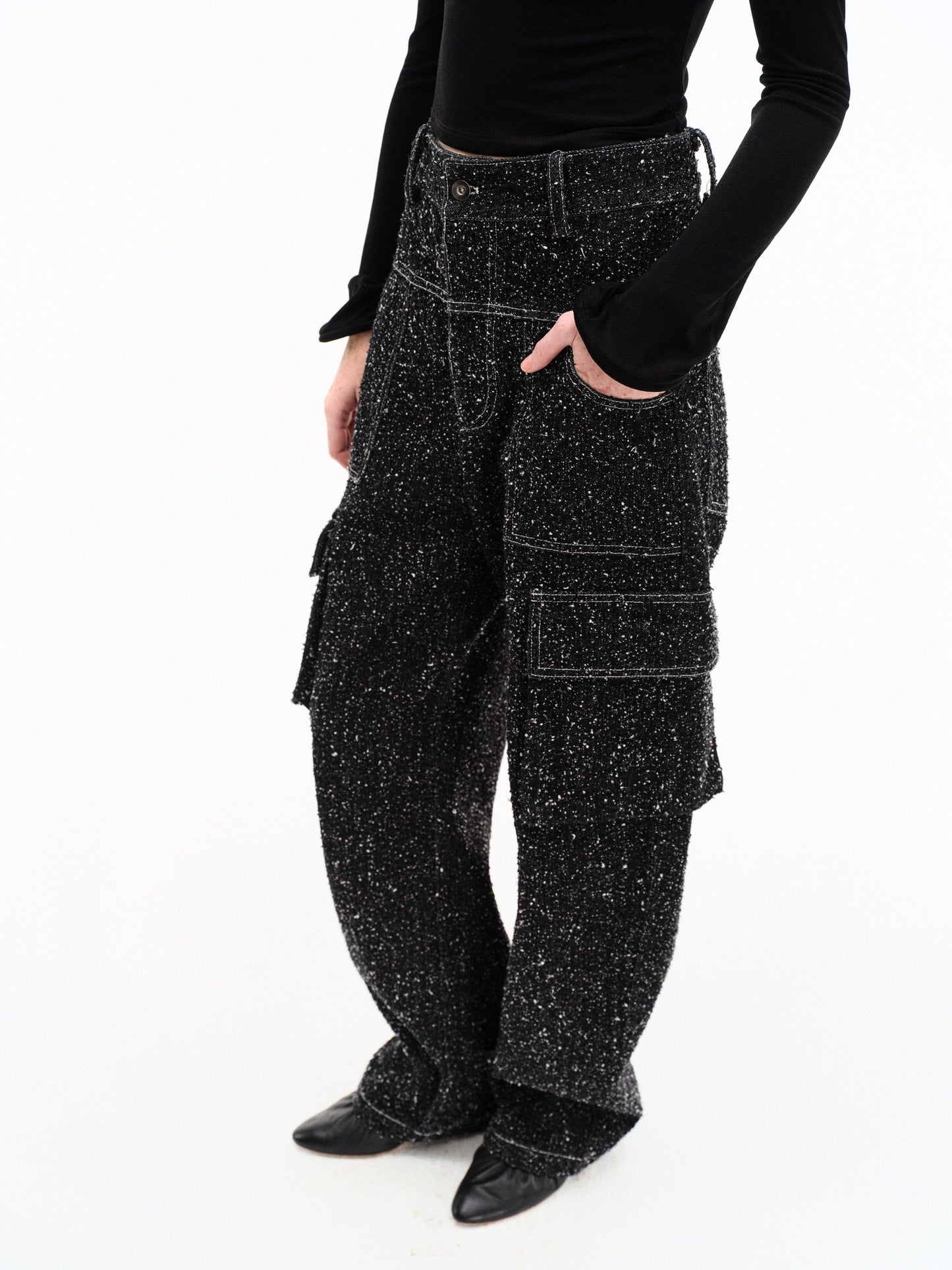 BLACK STRETCH MESH PANEL LONG-SLEEVE TOP