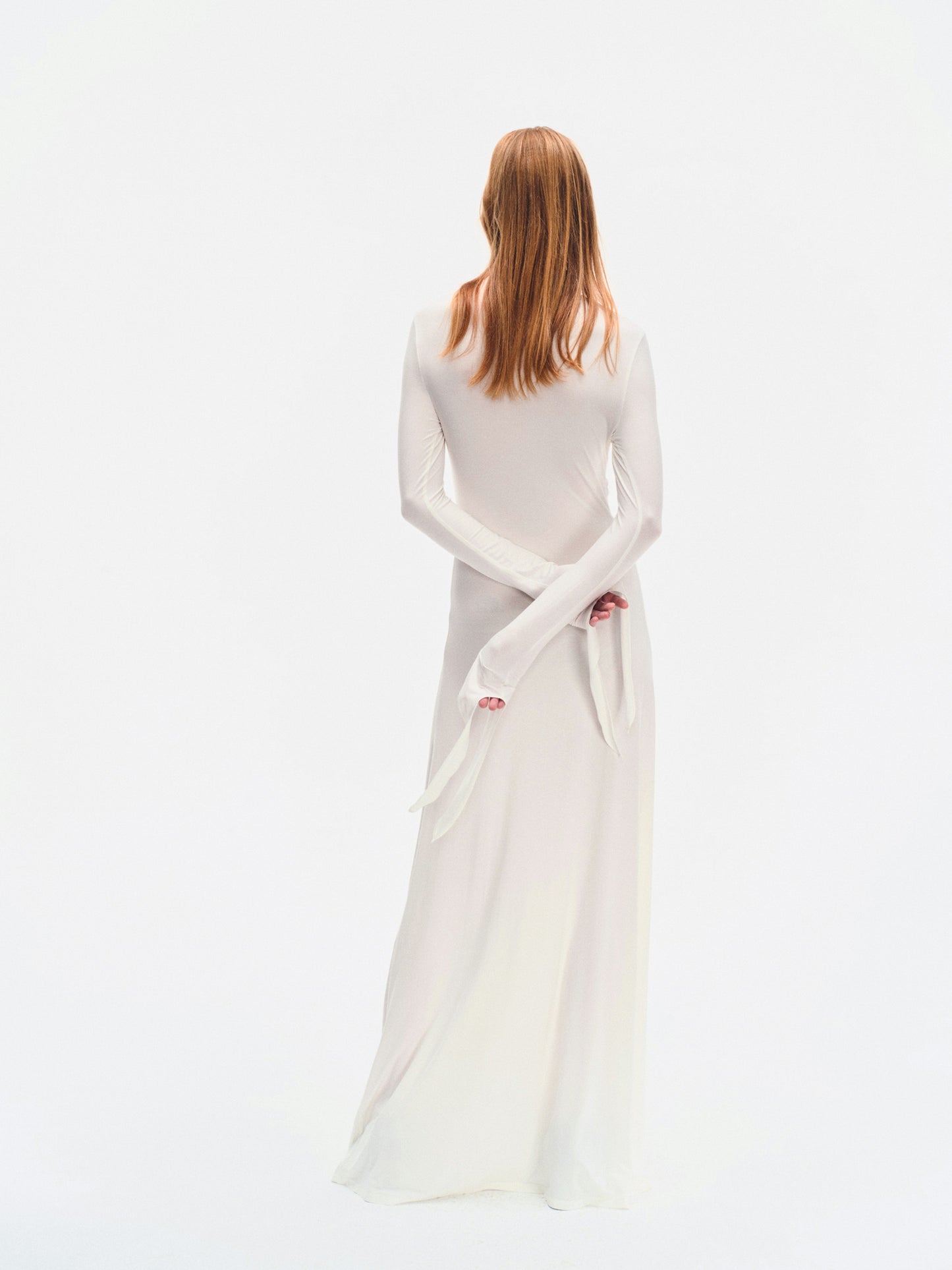 WHITE DRAPED JERSEY MAXI DRESS