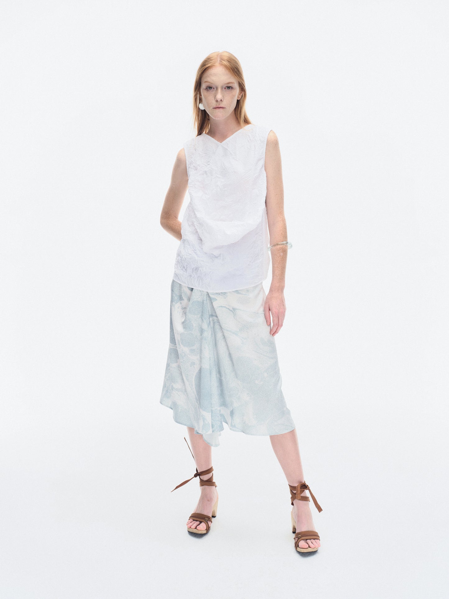 WHITE &GREEN MARBLED WATER LILY DRAPE SKIRT