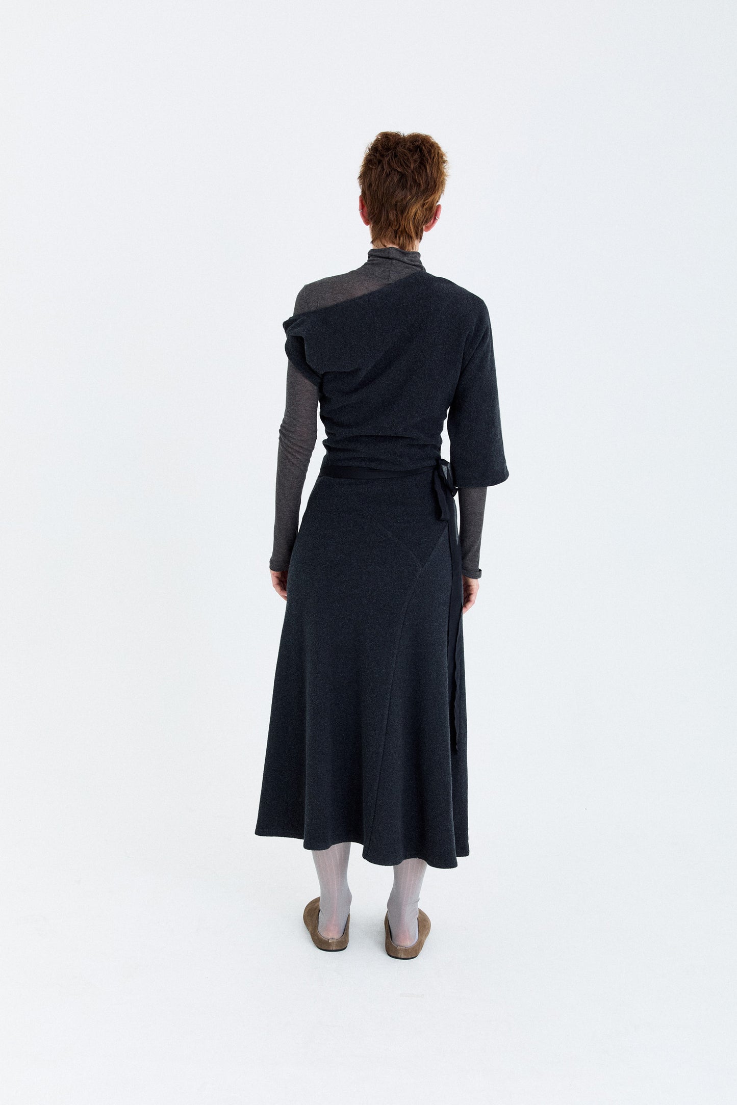 FLEECE ASYMMETRICAL STRUCTURED KNITTED WOOL DRESS