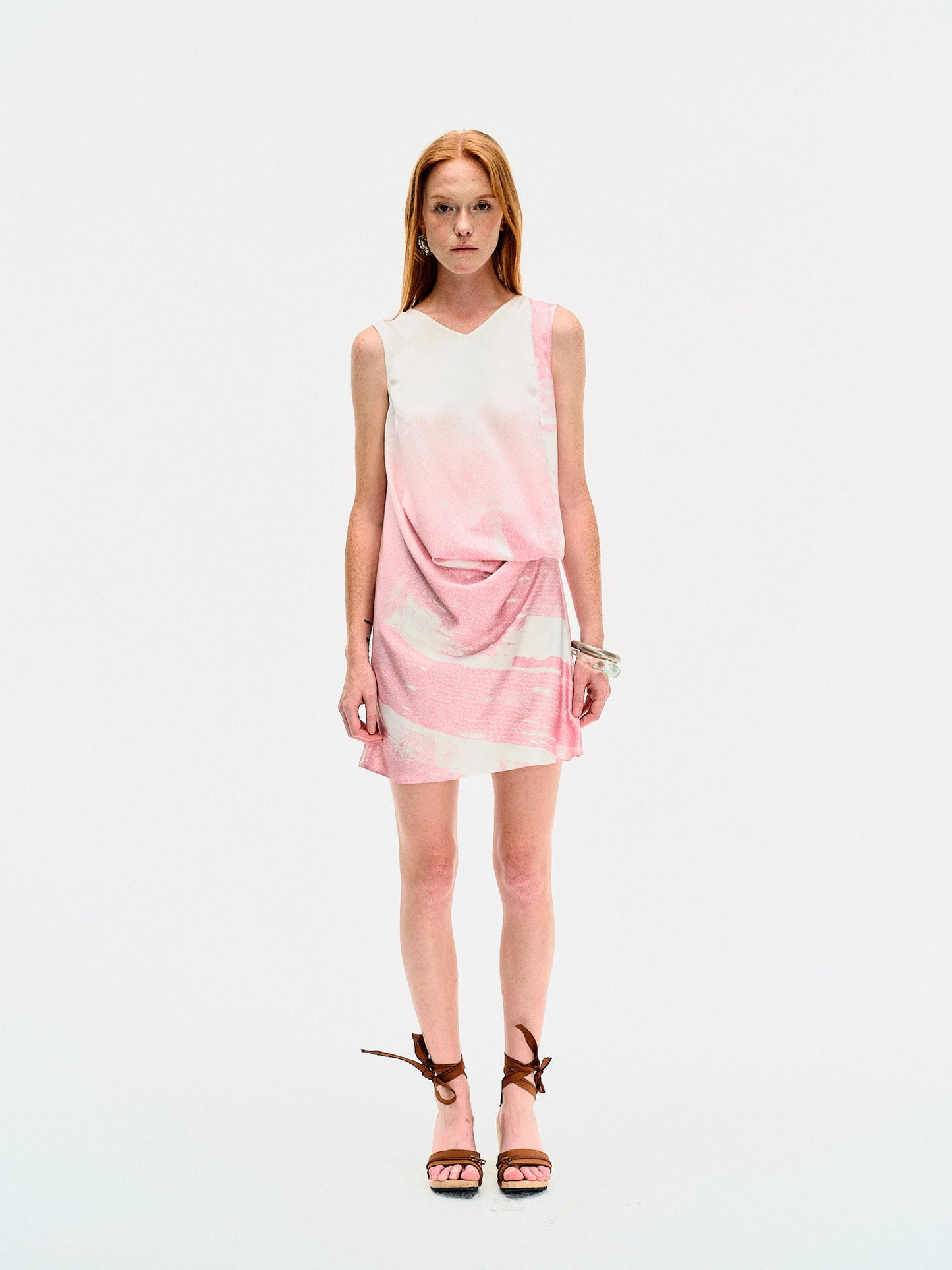 PINK WATERSCAPE DRAPED MINI DRESS