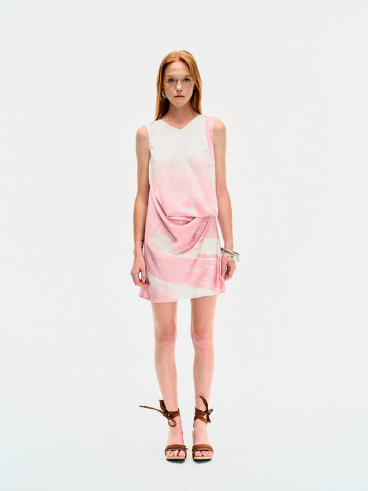 PINK WATERSCAPE DRAPED MINI DRESS