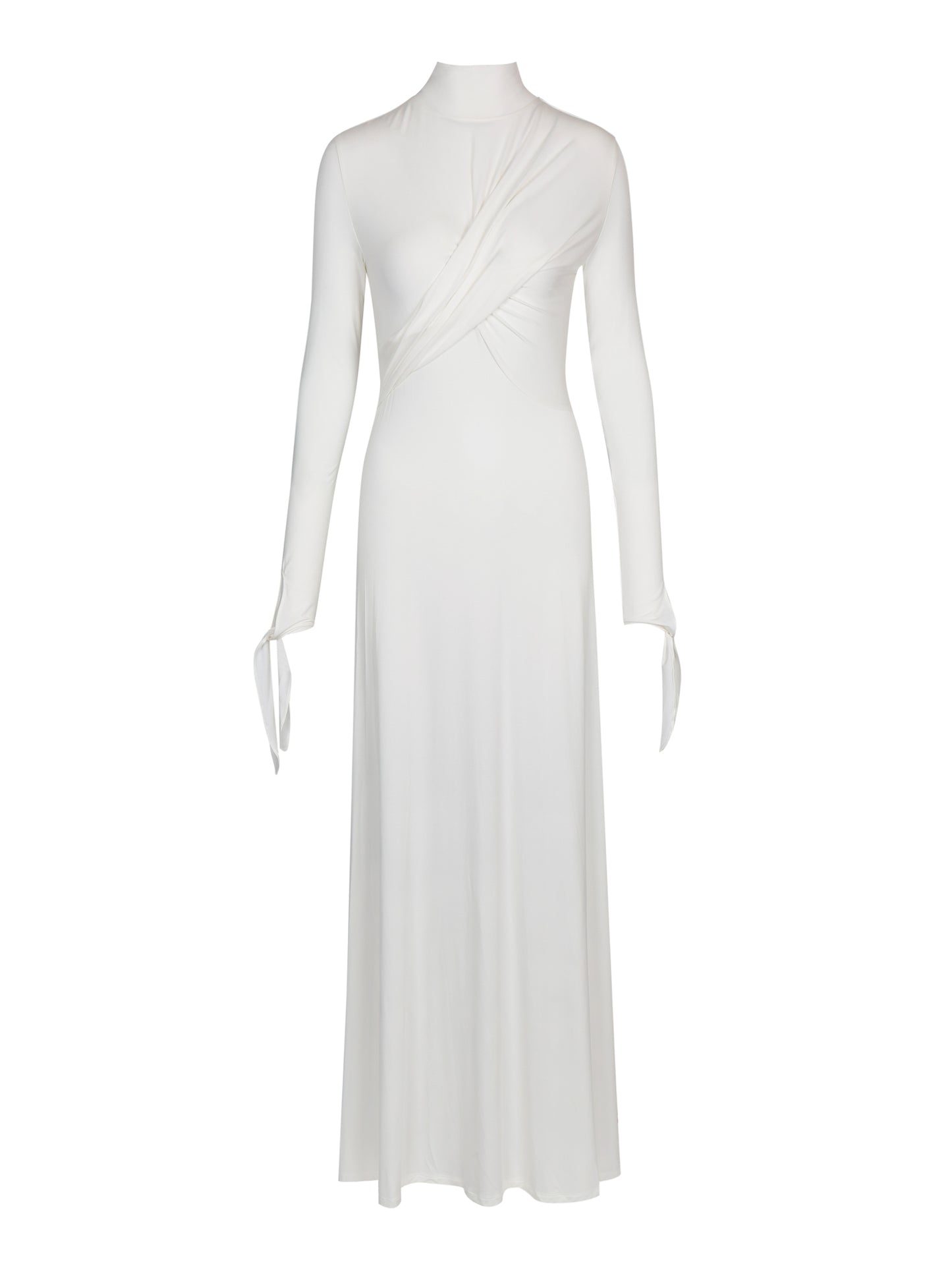 WHITE DRAPED JERSEY MAXI DRESS