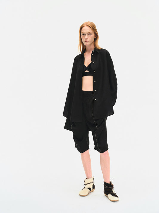 BLACK JAPANESE VISCOSE BUTTON-UP SHIRT