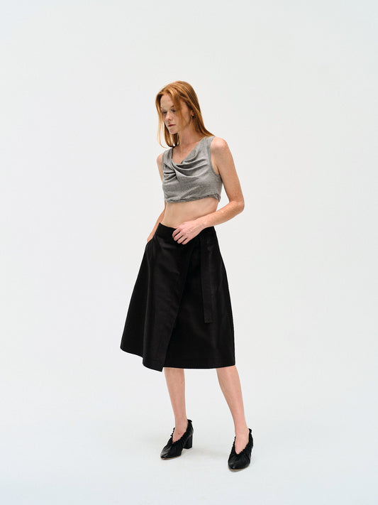 HEATHER GREY TWISTED FRONT JERSEY CROP TOP