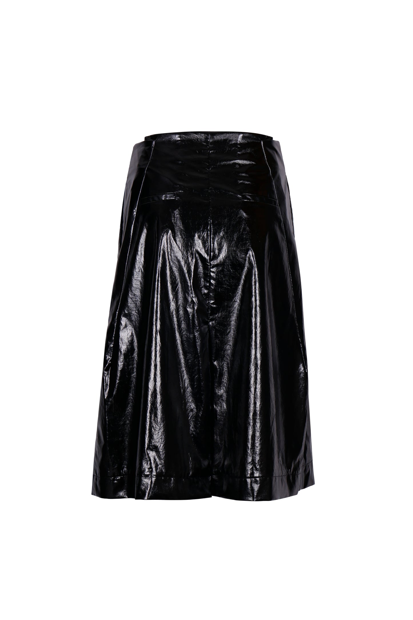 BLACK GLOSSY COTTON-COATED WRAP SKIRT