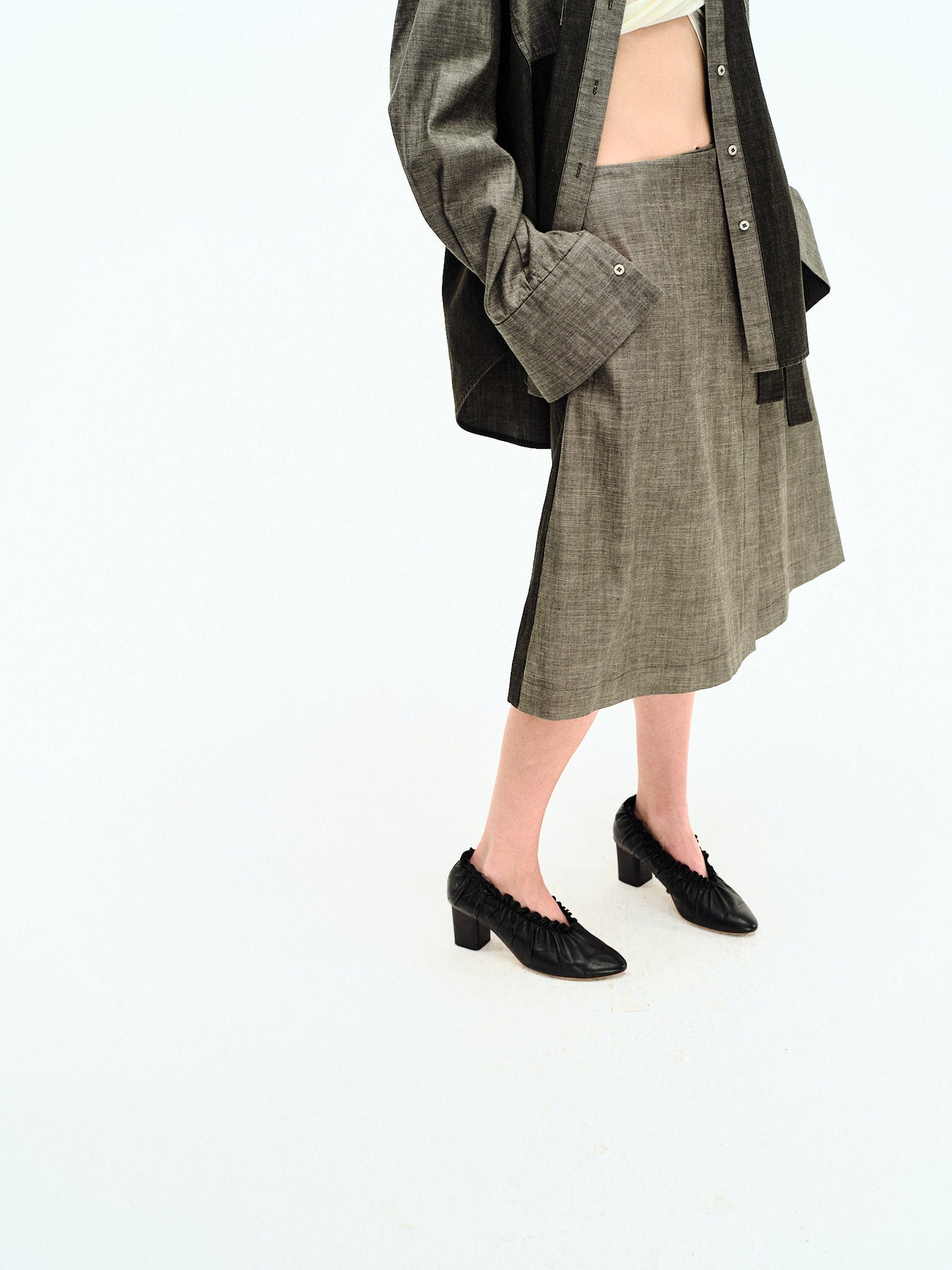 TWO TONED DENIM WRAP SKIRT