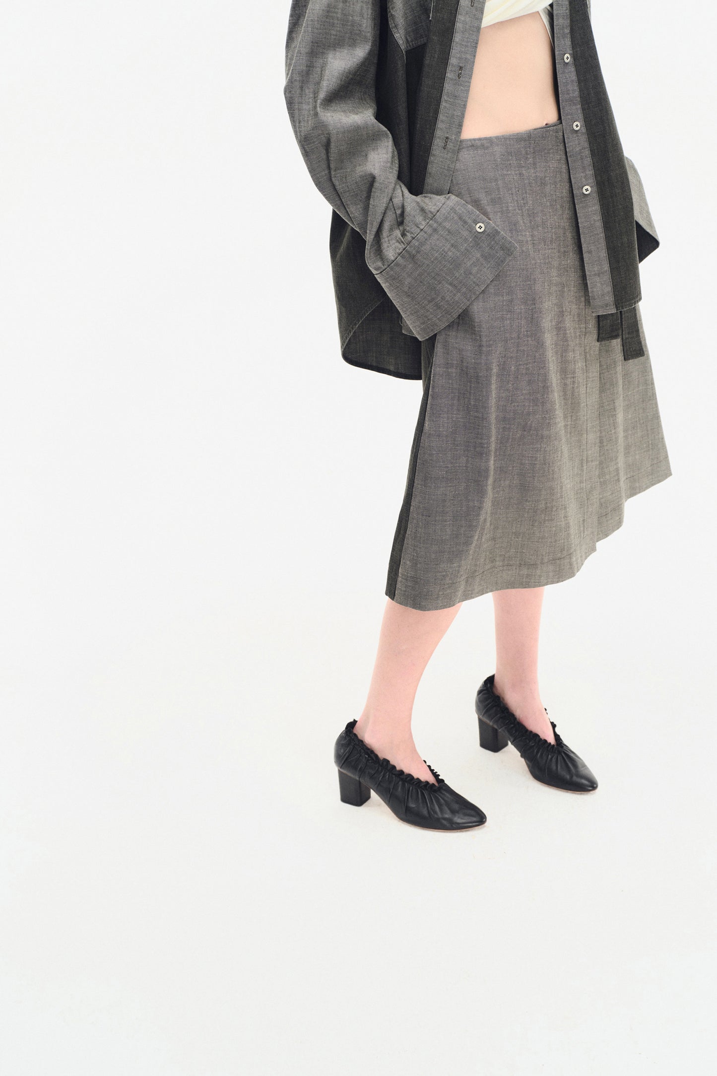 TWO TONED DENIM WRAP SKIRT