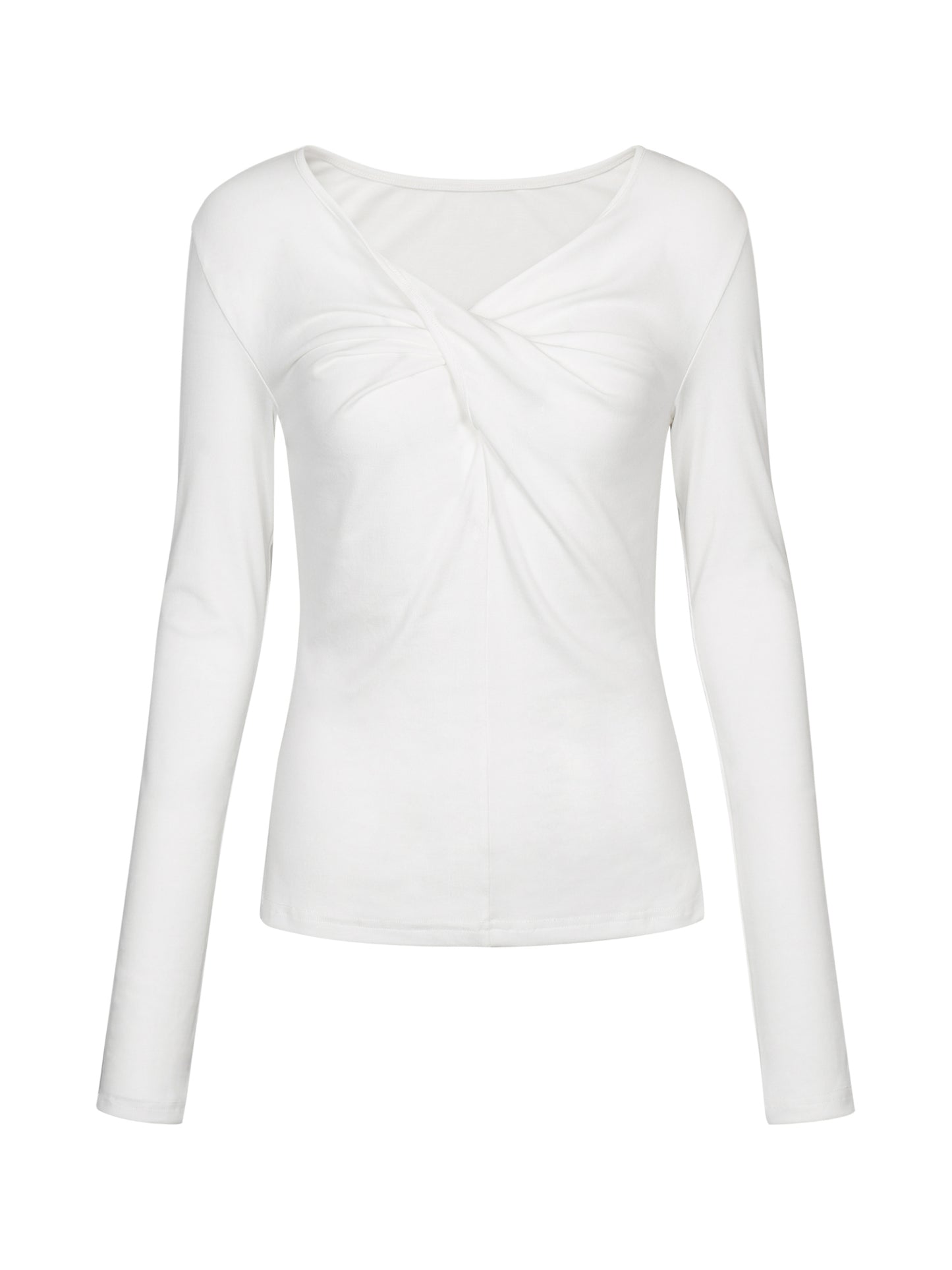 WHITE TWISTED LONG JERSEY SLEEVE TOP