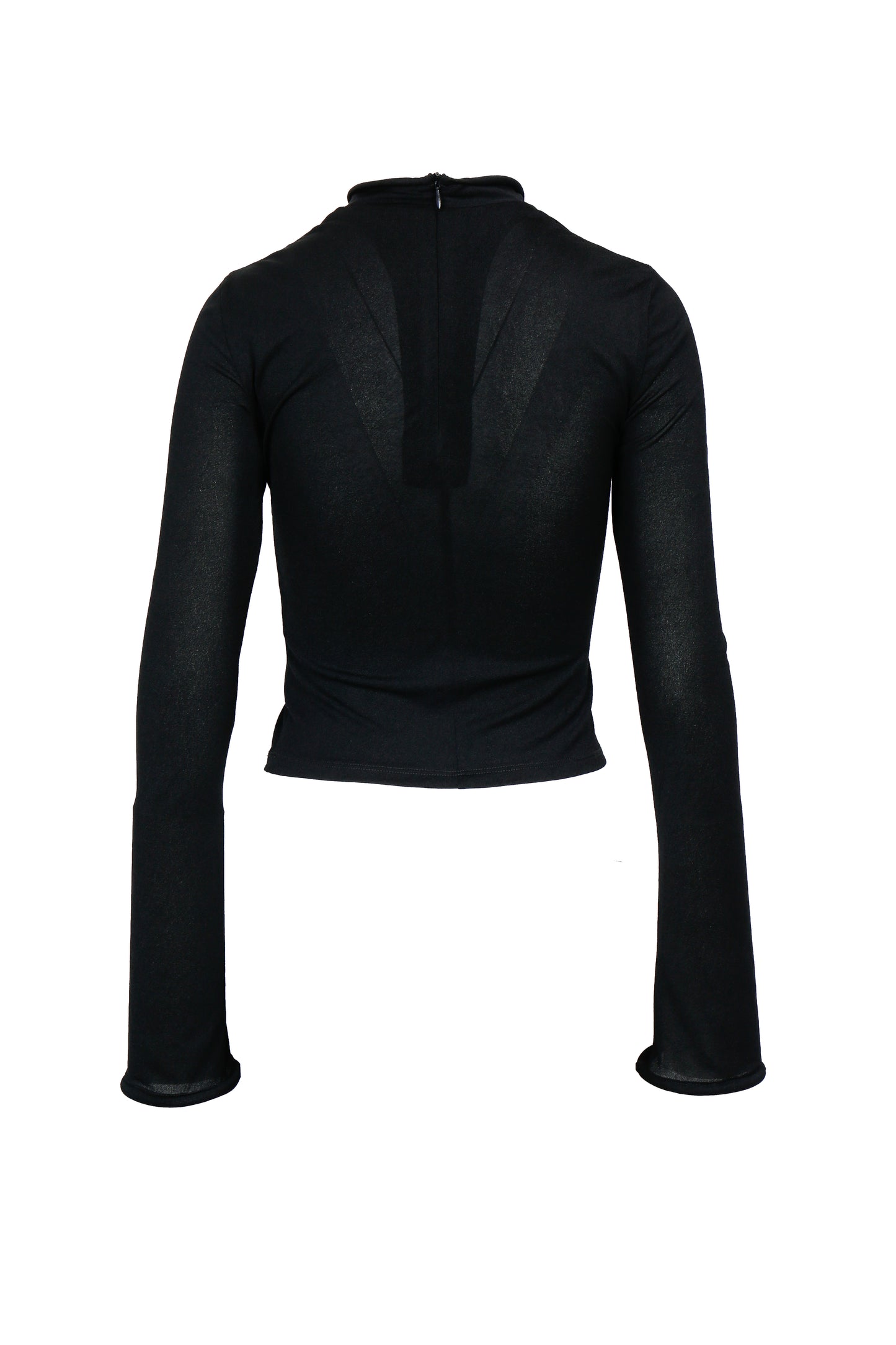 BLACK STRETCH MESH PANEL LONG-SLEEVE TOP