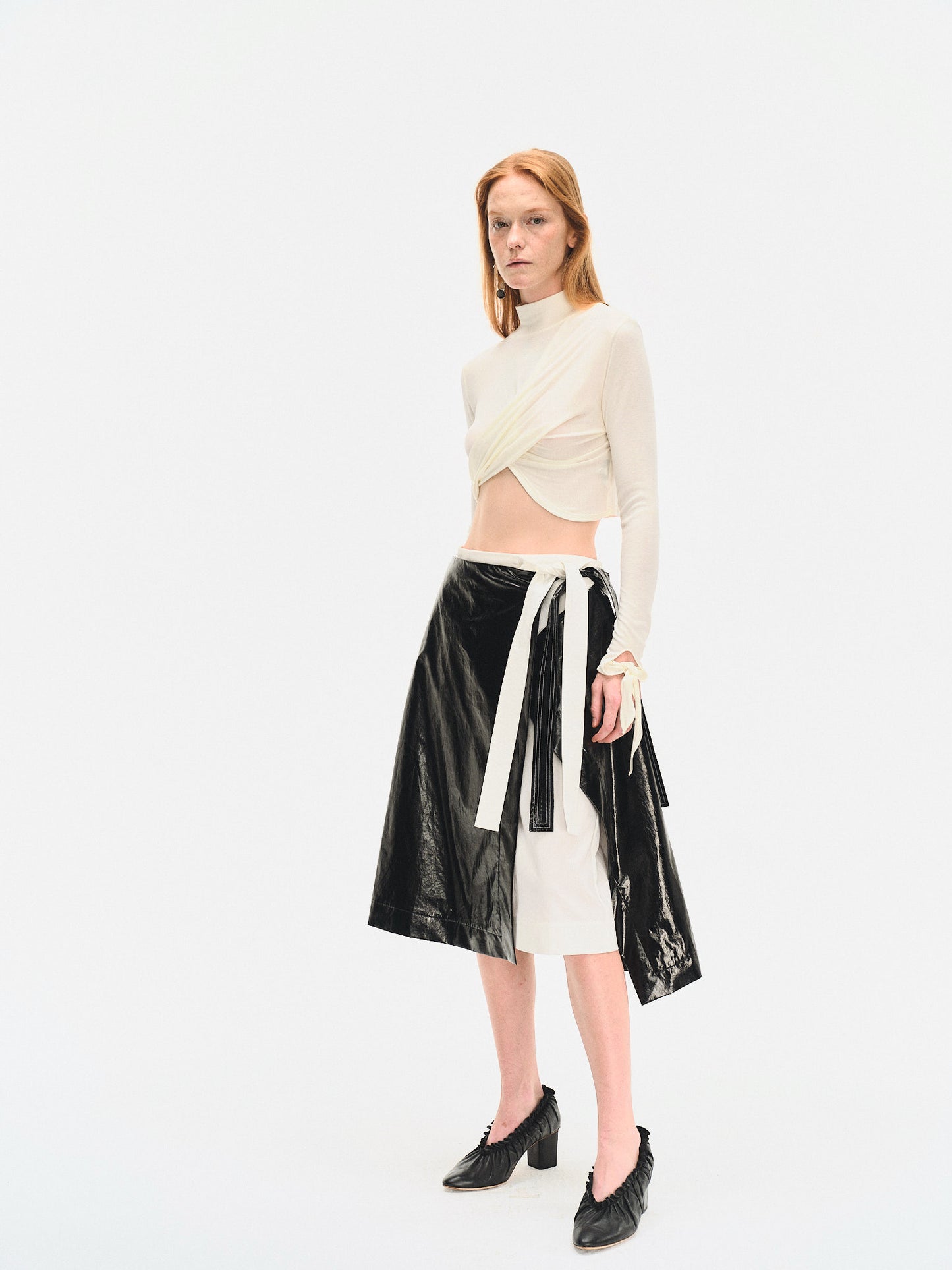 WHITE DRAPED JERSEY CROP TOP