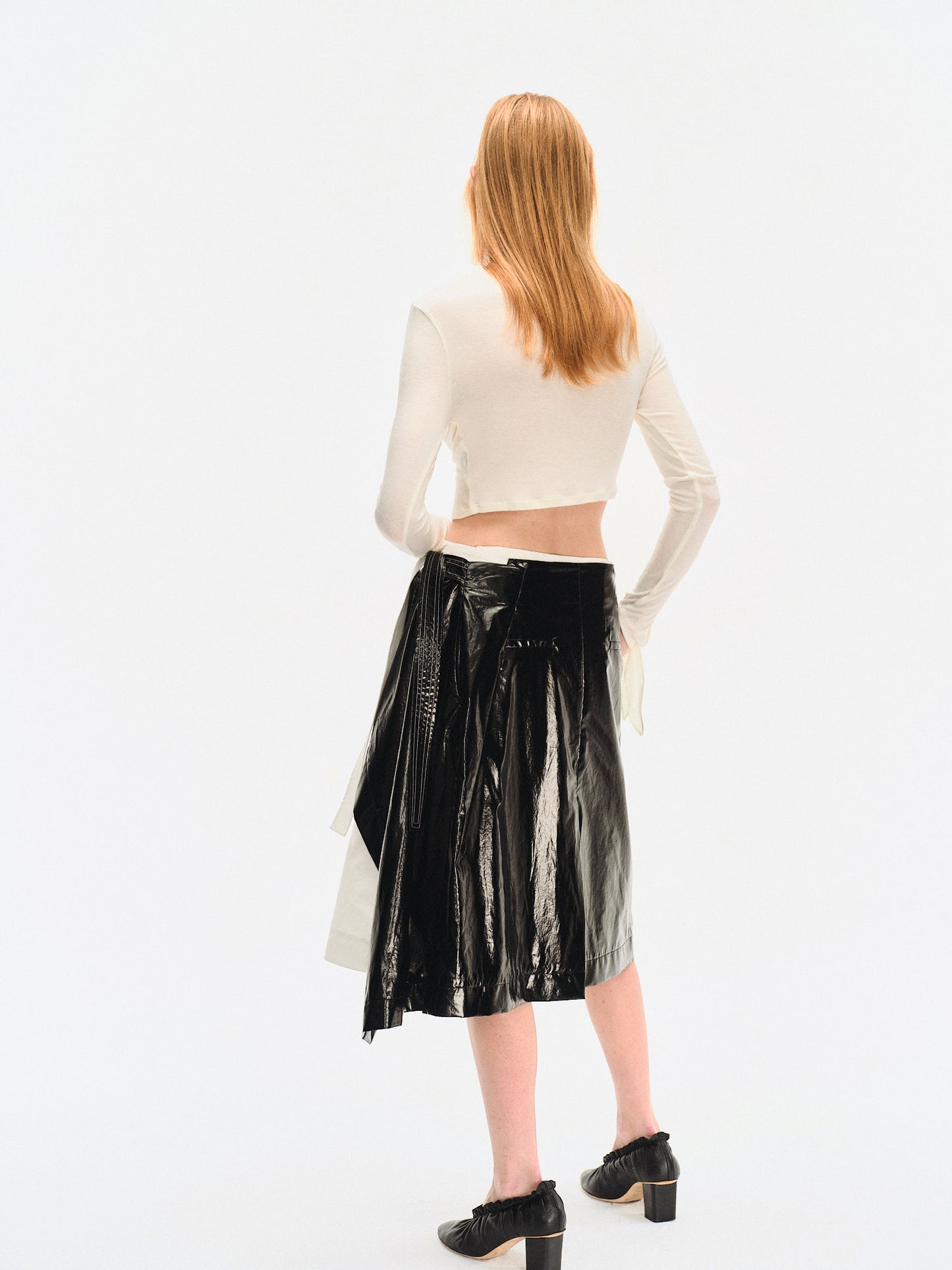 WHITE DRAPED JERSEY CROP TOP