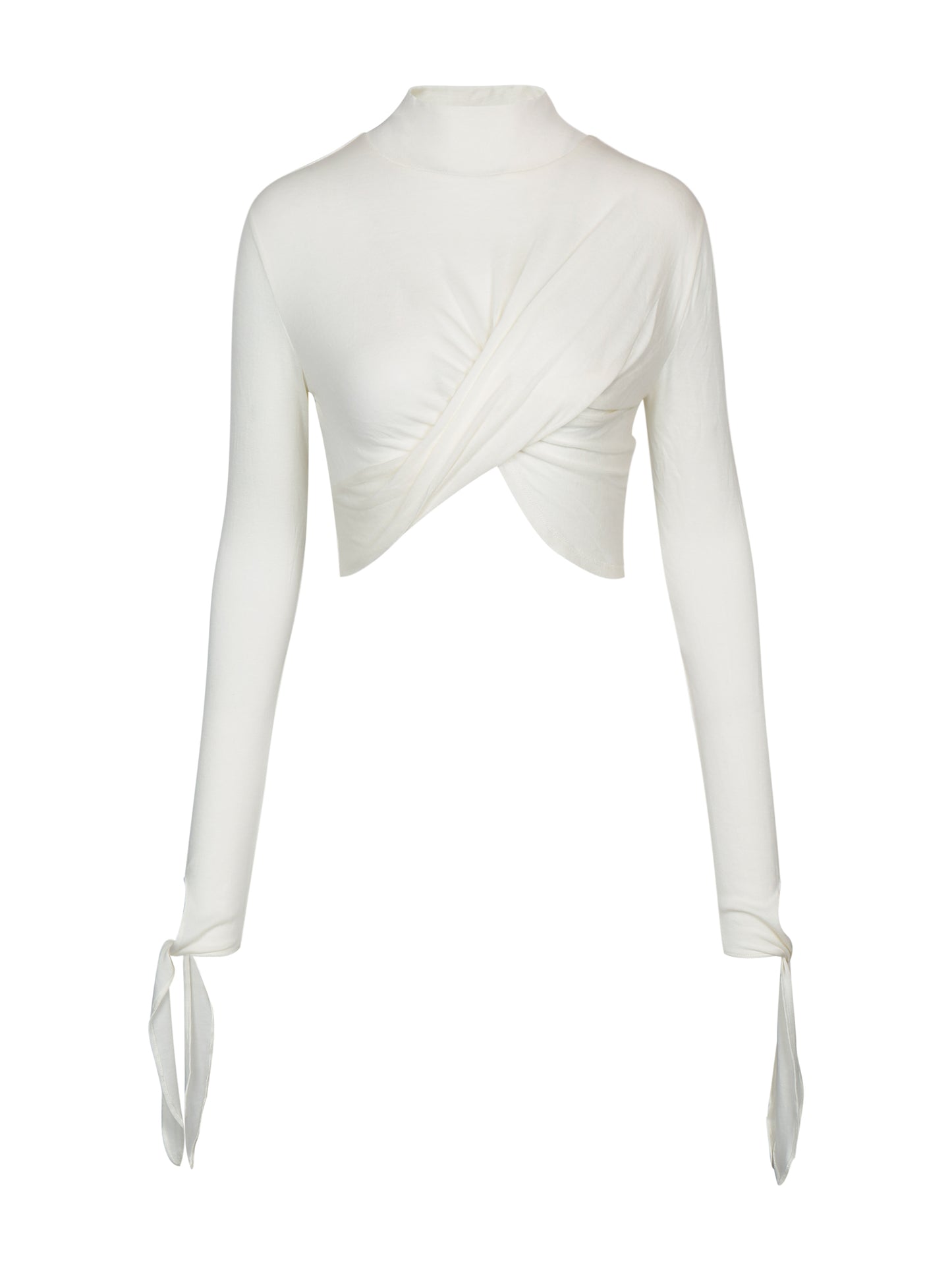 WHITE DRAPED JERSEY CROP TOP