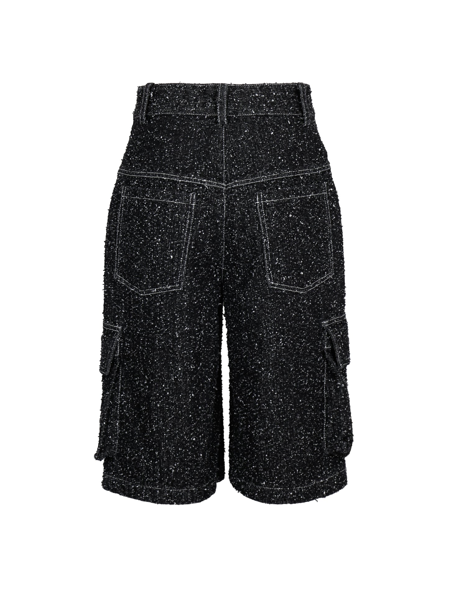 ENZYME-WASHED BLACK DENIM CARGO SHORTS