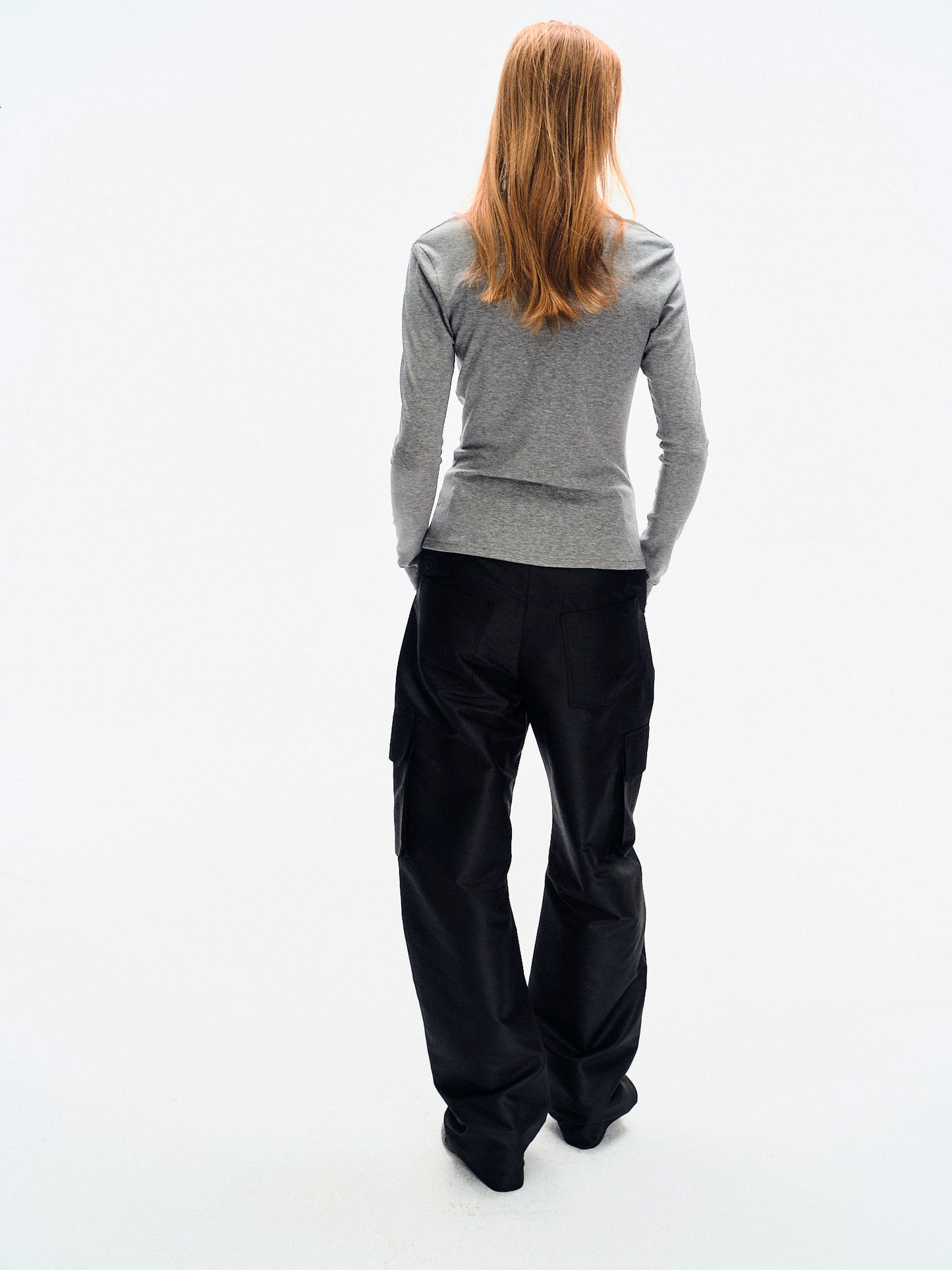 BLACK SATIN-FINISH CARGO TROUSERS