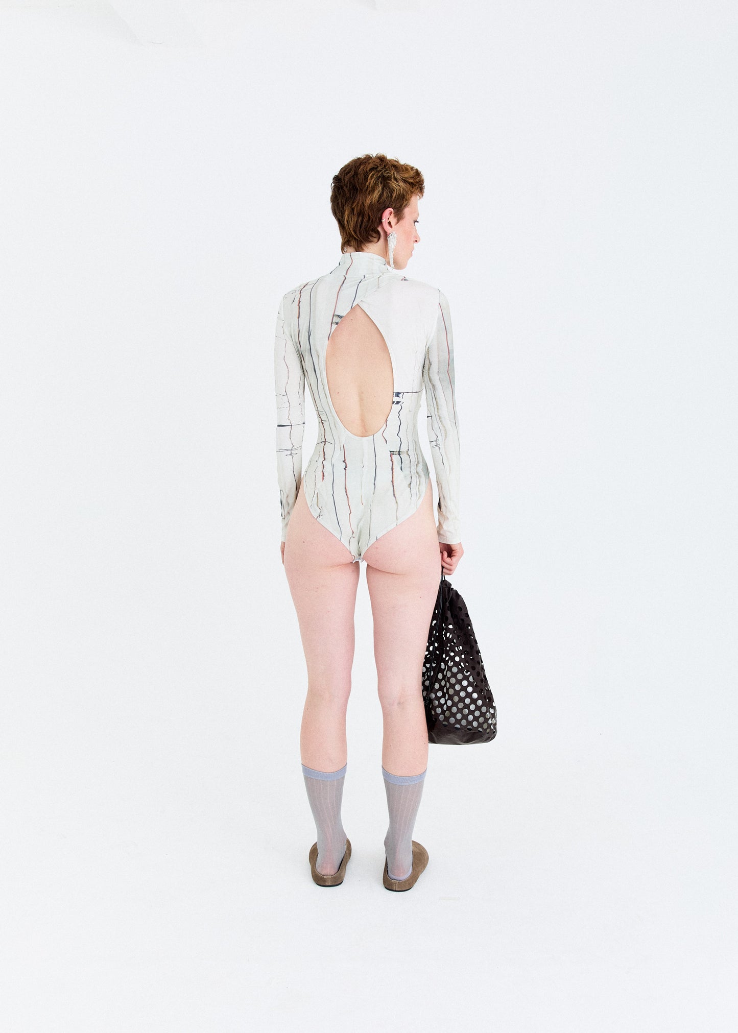 PRINTED STRETCHY OPEN-BACK BODYSUIT