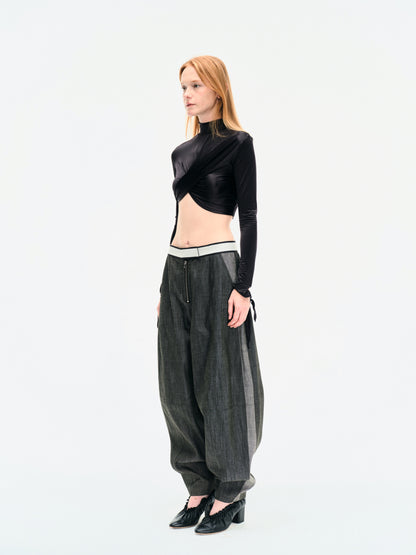 DOUBLE-FACED WASHED DENIM TROUSERS