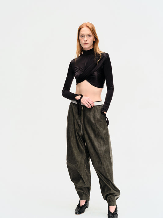 DOUBLE-FACED WASHED DENIM TROUSERS
