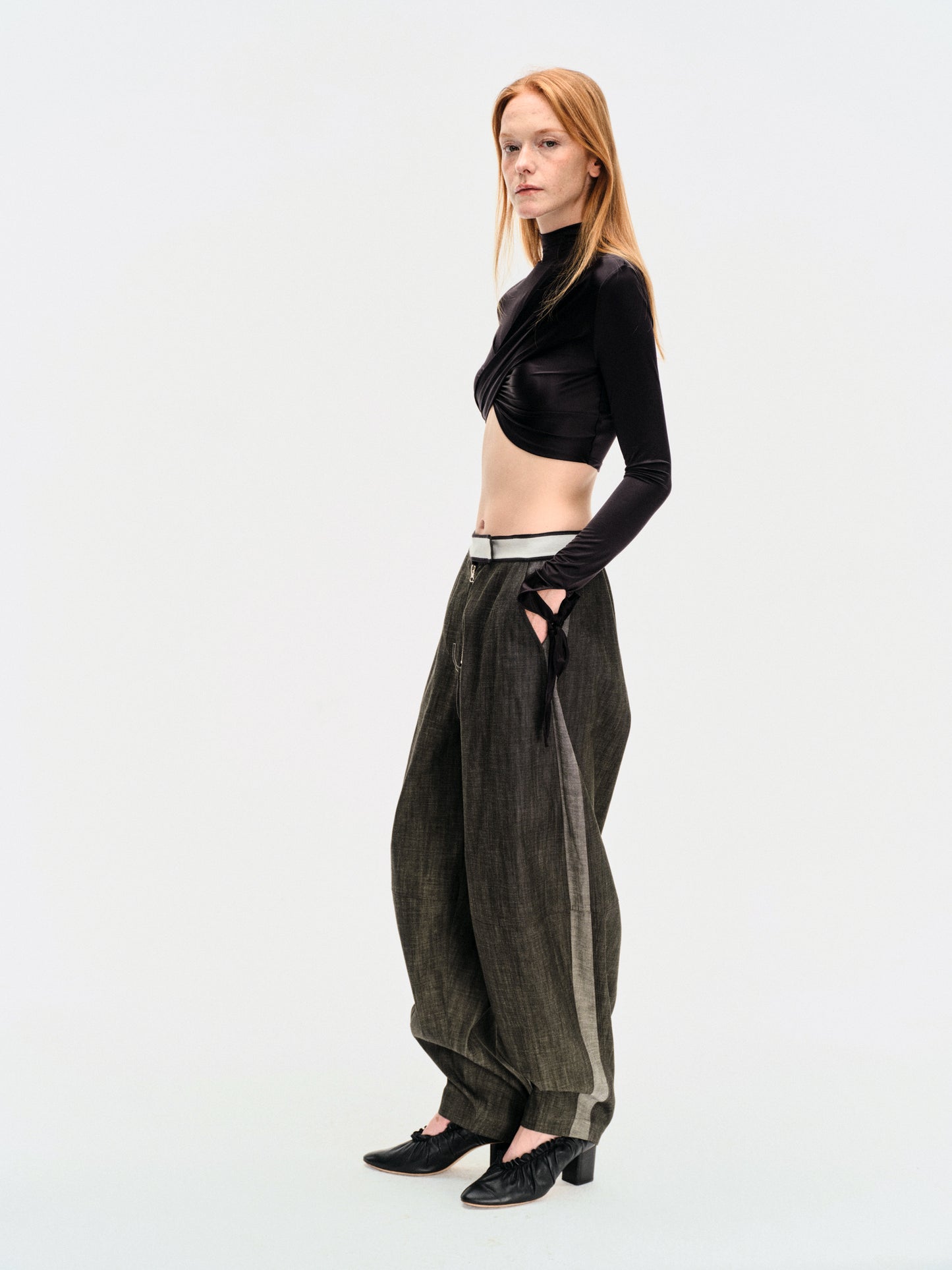 DOUBLE-FACED WASHED DENIM TROUSERS