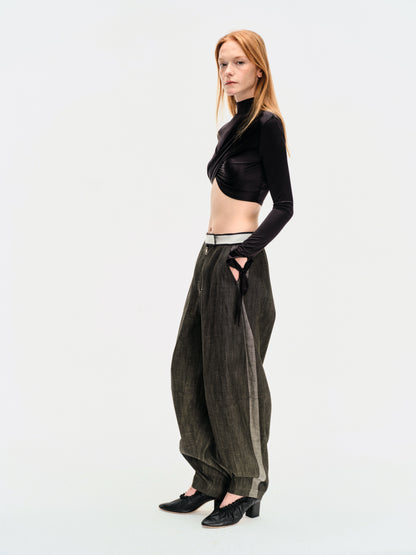 DOUBLE-FACED WASHED DENIM TROUSERS