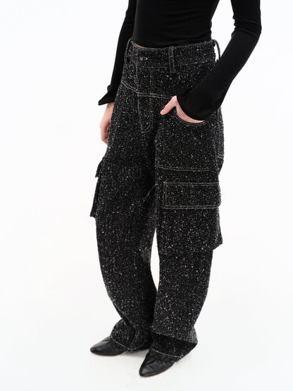 BLACK STRETCH MESH PANEL LONG-SLEEVE TOP