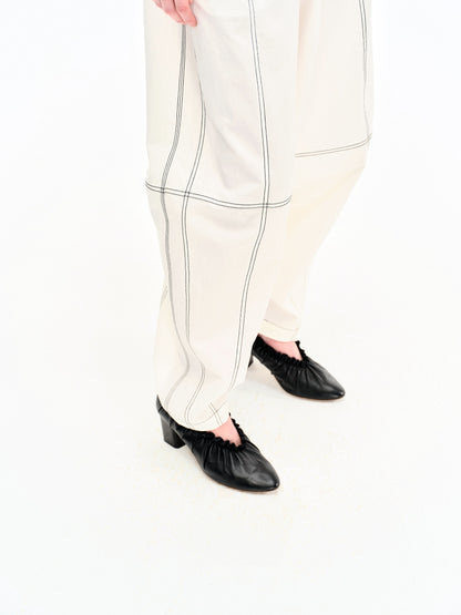WASHED WHITE COTTON CONTRAST STITCH TROUSERS