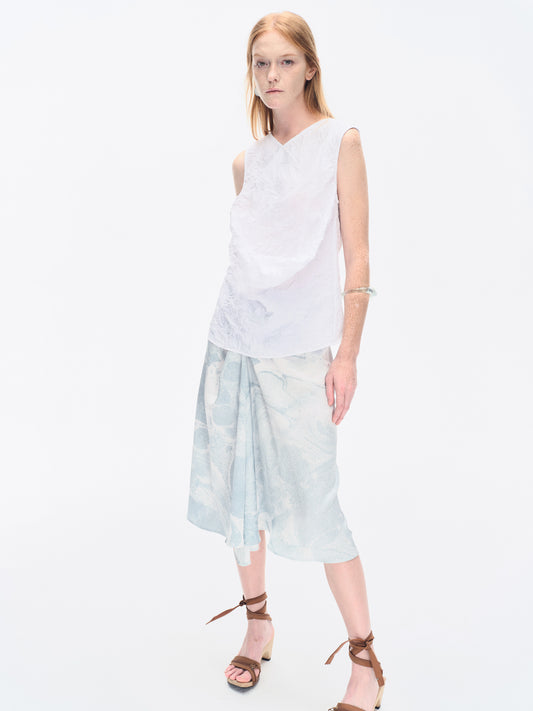 WHITE &GREEN MARBLED WATER LILY DRAPE SKIRT