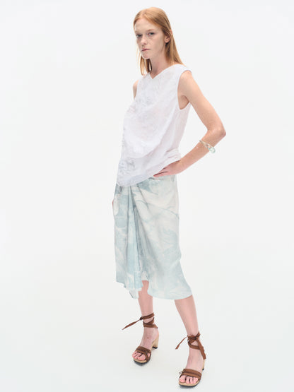 WHITE &GREEN MARBLED WATER LILY DRAPE SKIRT