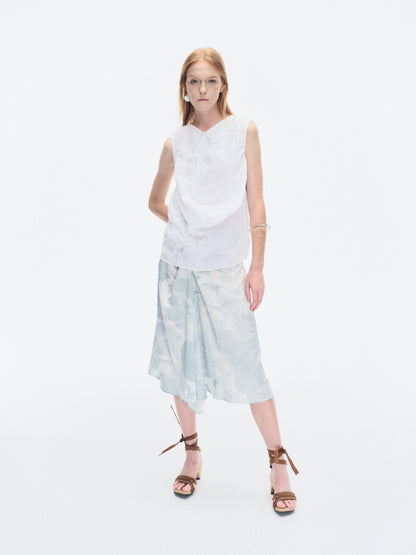 WHITE &GREEN MARBLED WATER LILY DRAPE SKIRT