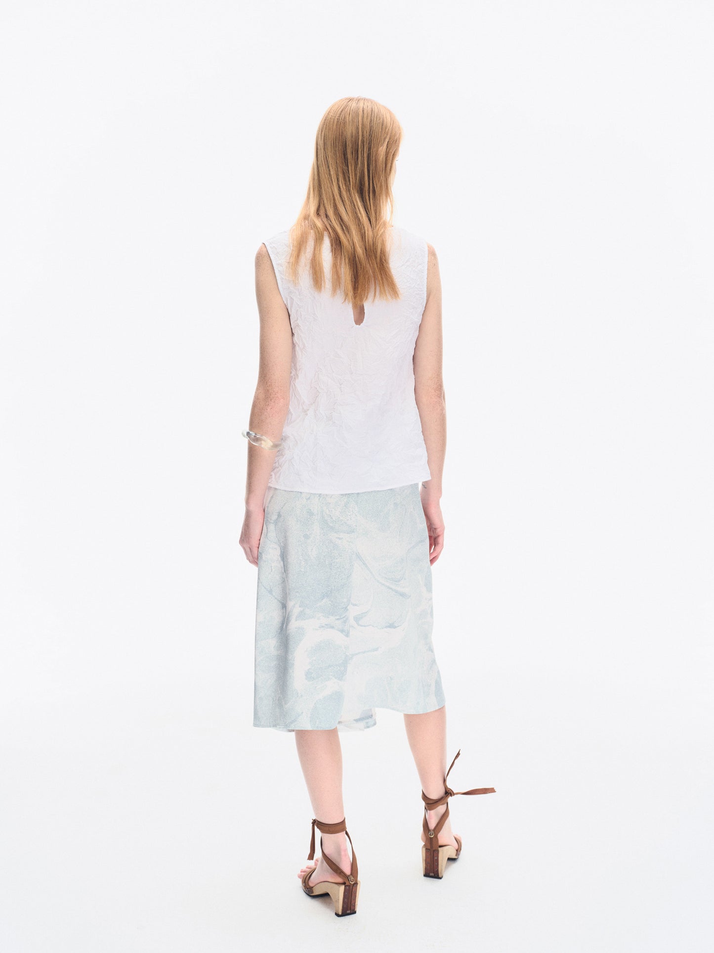 WHITE &GREEN MARBLED WATER LILY DRAPE SKIRT