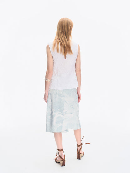 WHITE &GREEN MARBLED WATER LILY DRAPE SKIRT