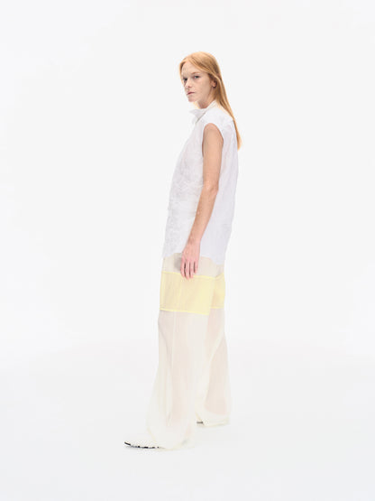 WRINKLED PLEATED COTTON TROUSERS – IVORY/YELLOW