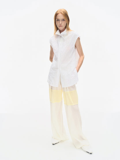 WRINKLED PLEATED COTTON TROUSERS – IVORY/YELLOW