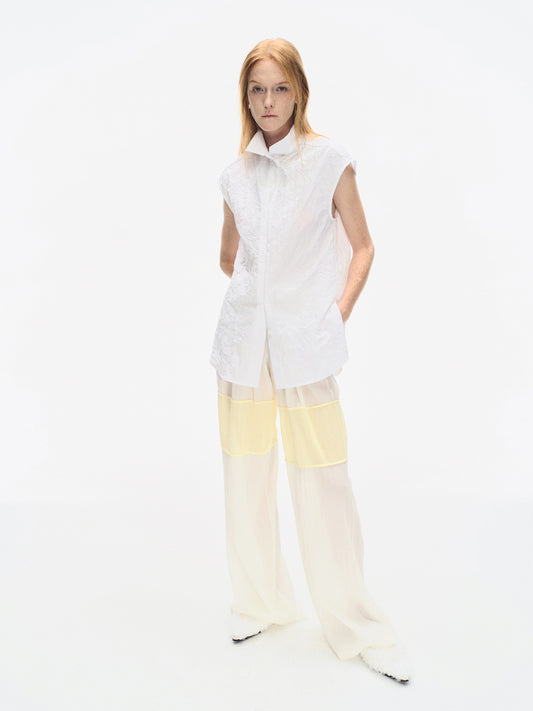 WRINKLED PLEATED COTTON TROUSERS – IVORY/YELLOW