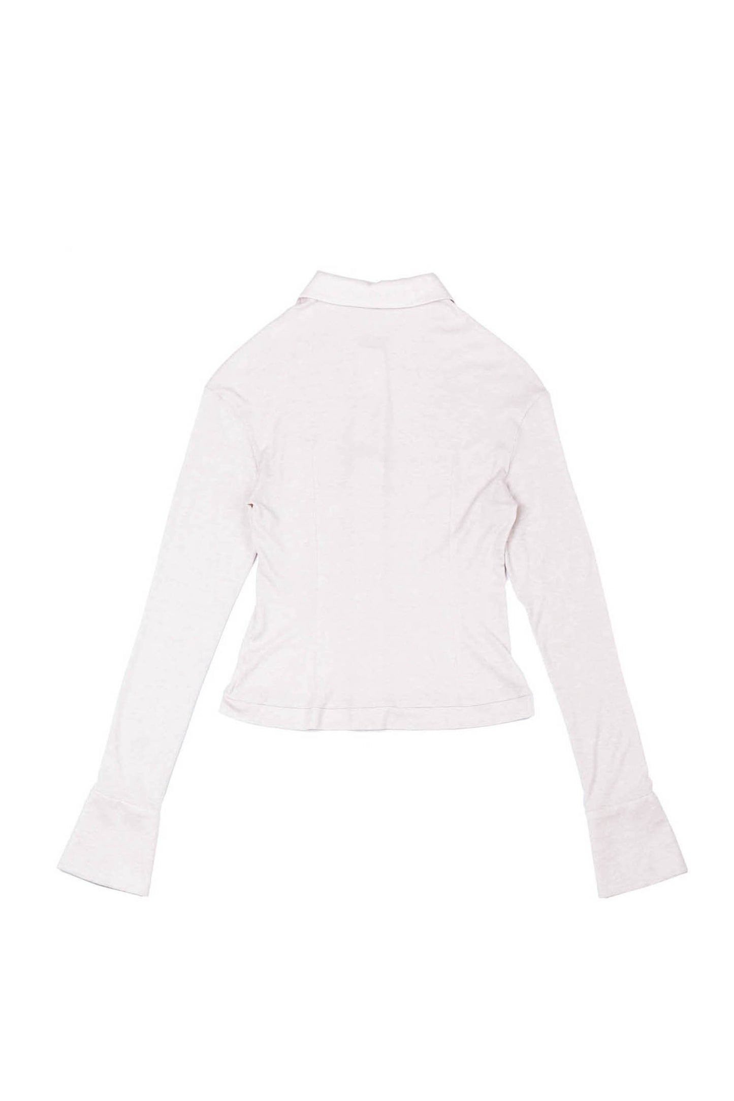 Back view of YIBRI Fitted Jersey Shirt showing clean panel lines, fitted back shape and extended sleeves crafted in soft jersey.