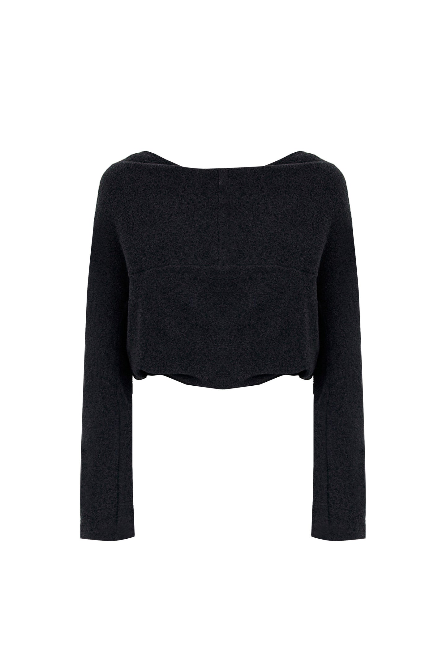 Front view of the YIBRI Fleece Reversible Twisted Top in charcoal, featuring a clean cropped silhouette and soft brushed fleece.