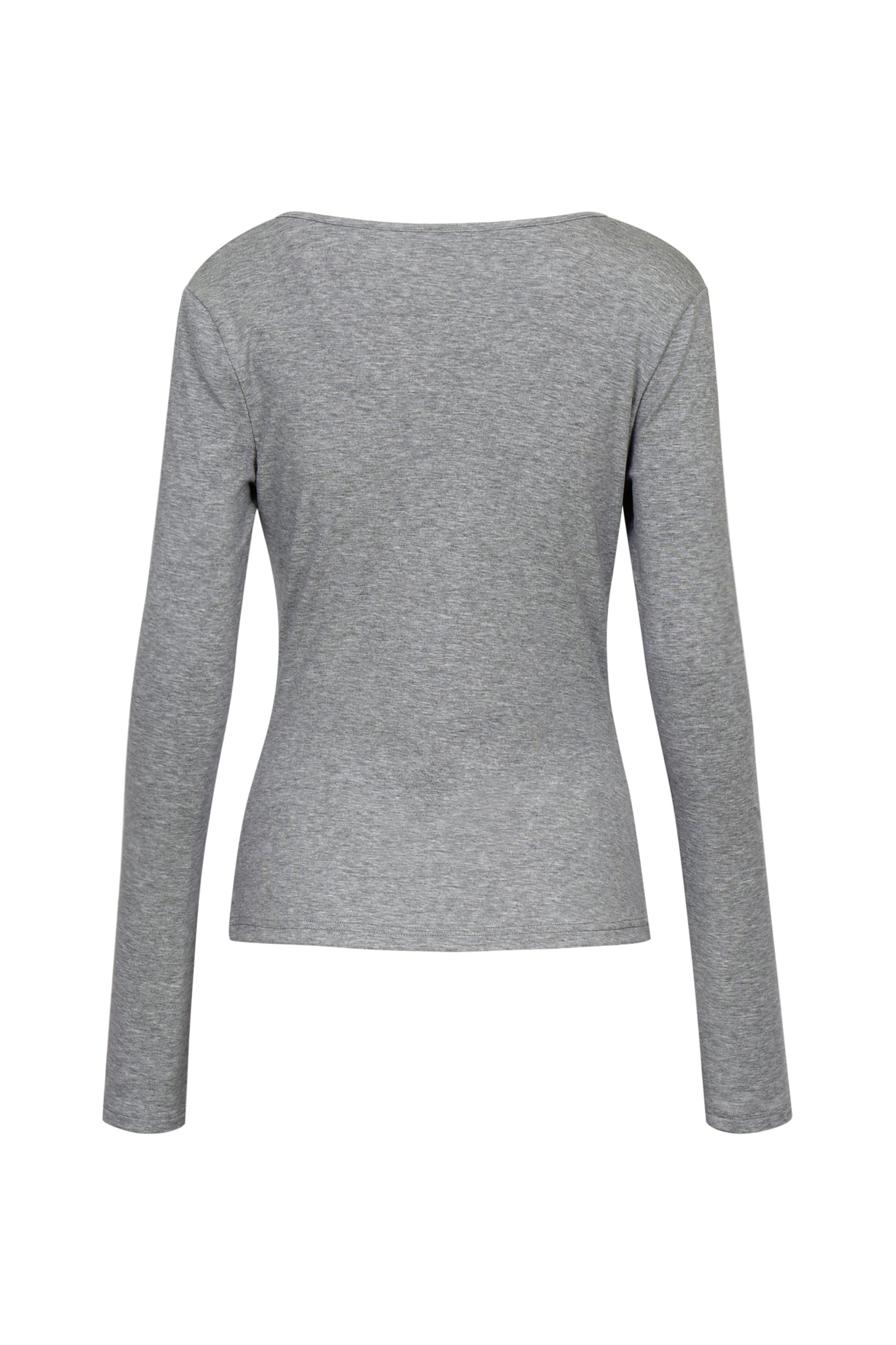 Back view of the YIBRI Grey Twisted Long Jersey Sleeve Top, showing the clean, minimal silhouette and smooth jersey finish.