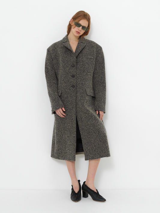 WOOL-BLEND TEXTURED LONG COAT