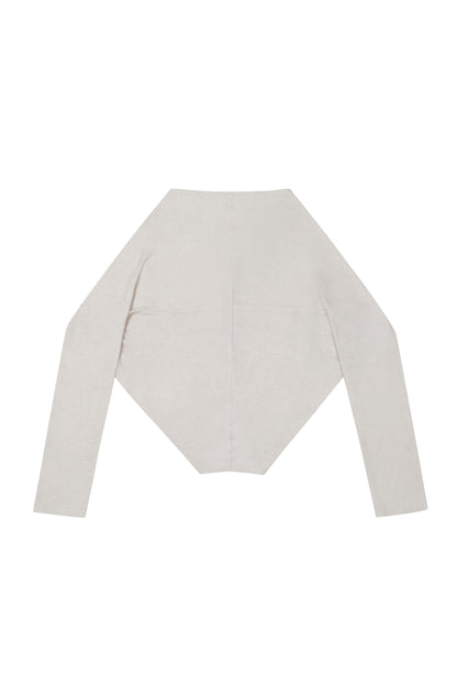 Front view of the YIBRI Reversible Cropped Cardigan showing the clean button closure, fluid neckline and versatile layering shape.