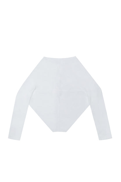 Back view of YIBRI Reversible Cropped Cardigan featuring a single button closure and a gentle open-back split for fluid movement.