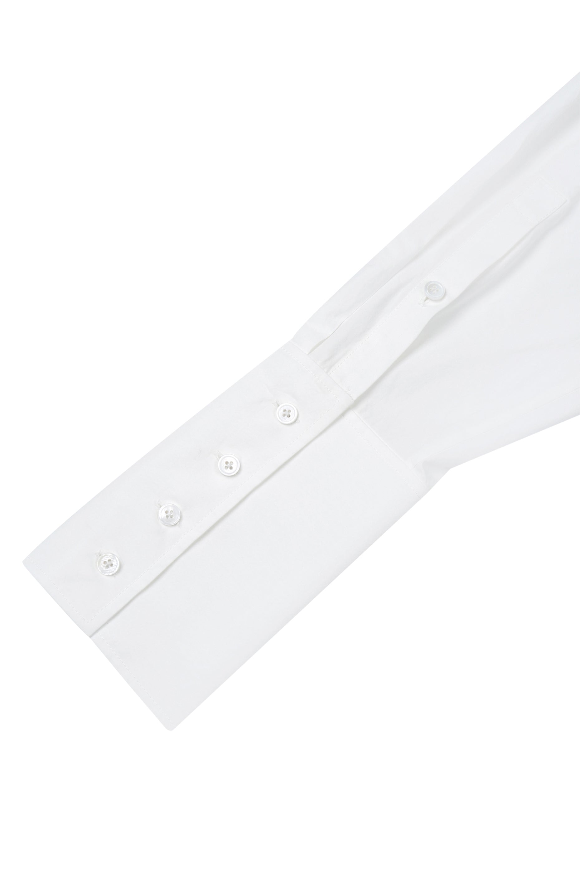 Detailed view of the ruched collar and tie on the YIBRI Ruched Collar Short Shirt in white washed cotton, showcasing gathered construction and quiet luxury finishing.