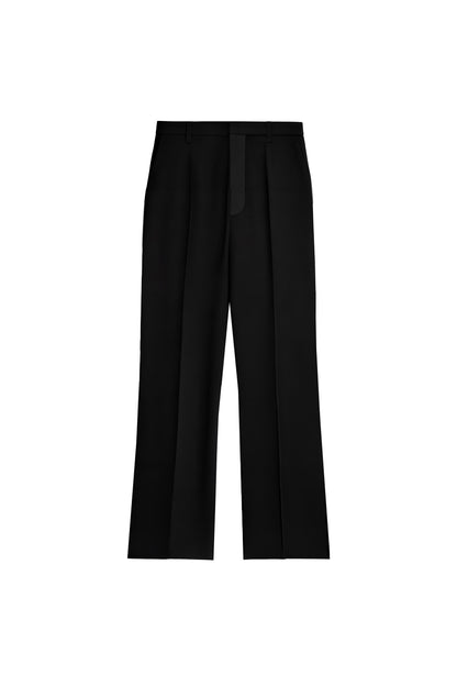 Front view of YIBRI Straight-Leg Suit Trousers featuring a clean tailored cut, soft drape and central pressed pleats in black.
