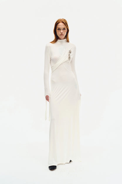 WHITE DRAPED JERSEY MAXI DRESS YIBRI WHITE DRAPED JERSEY MAXI DRESS YIBRI