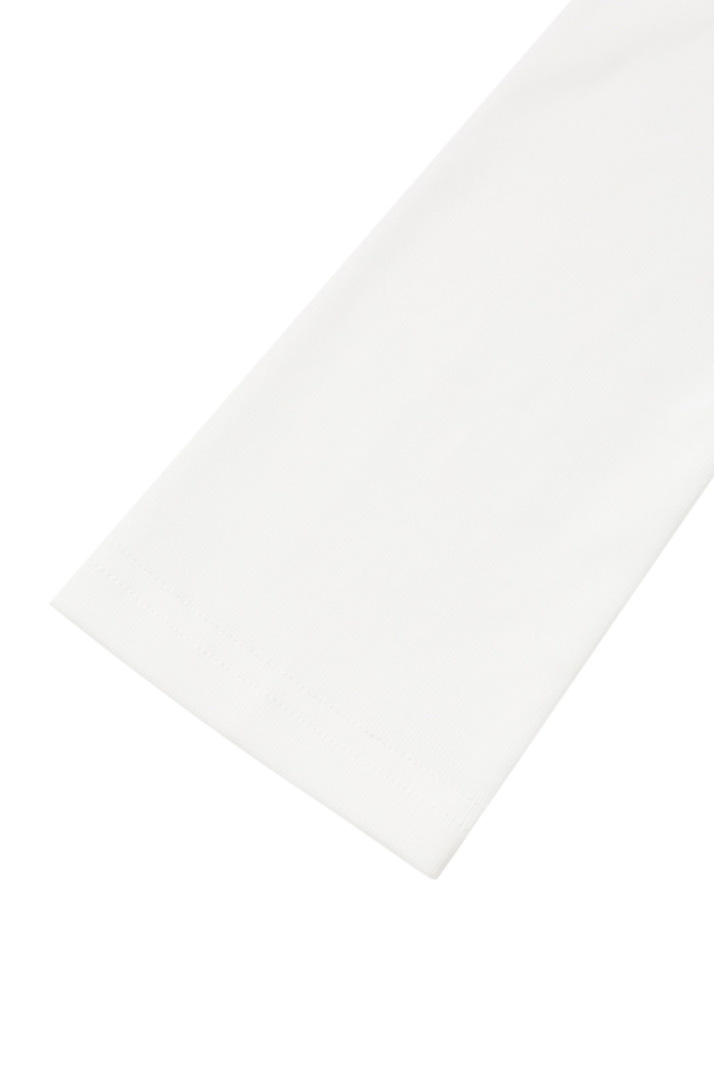 Detail view of the sleeve hem on the YIBRI White Twisted Long Jersey Sleeve Top, showing the soft jersey texture and refined finishing.