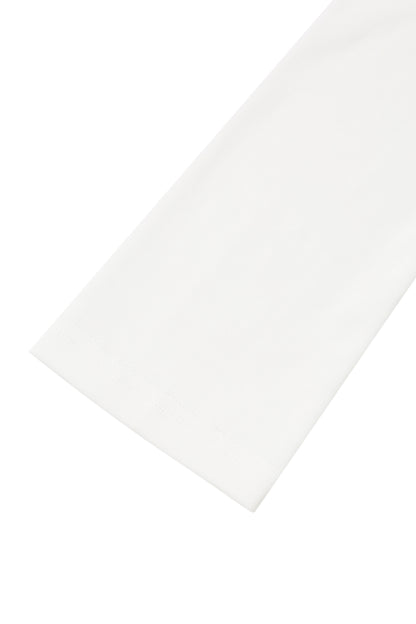 Detail view of the sleeve hem on the YIBRI White Twisted Long Jersey Sleeve Top, showing the soft jersey texture and refined finishing.