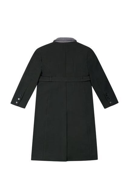 LONG COAT WITH CONTRAST COLLAR IN BLACK