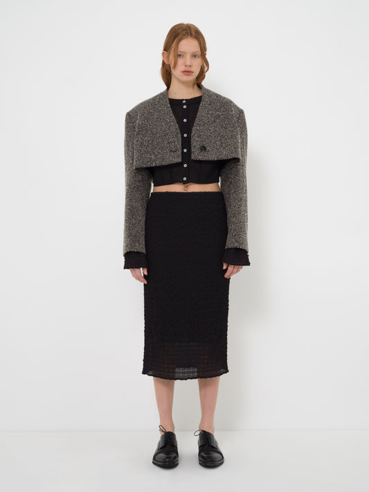 WOOL-BLEND CROPPED TEXTURED JACKET