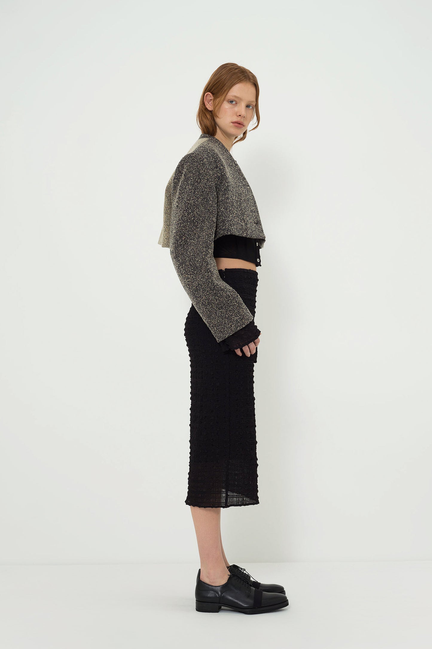 WOOL-BLEND CROPPED TEXTURED JACKET